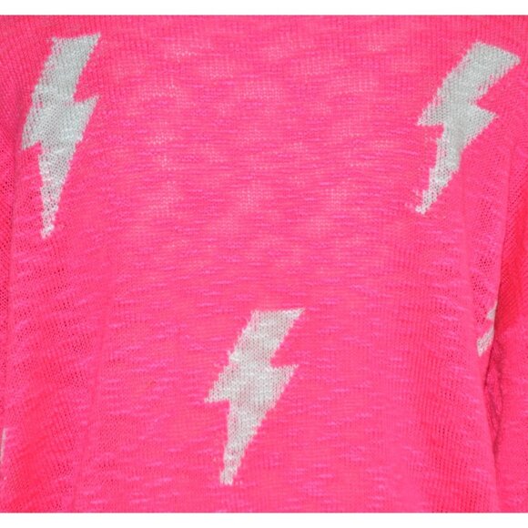 ee:some Ladies L Neon Pink Pullover Knit Sweater Size L Lightning Bolts Novelty - Picture 6 of 9